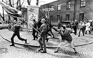 a_woman_hitting_a_neo-nazi_with_her_handbag